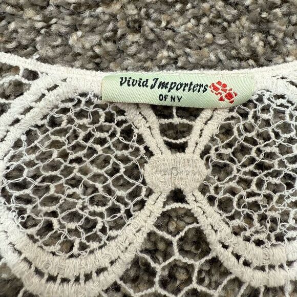 Vivid Imports Y2K Cream Crochet Woven Lace Top Shirt Small Knit - Picture 6 of 8